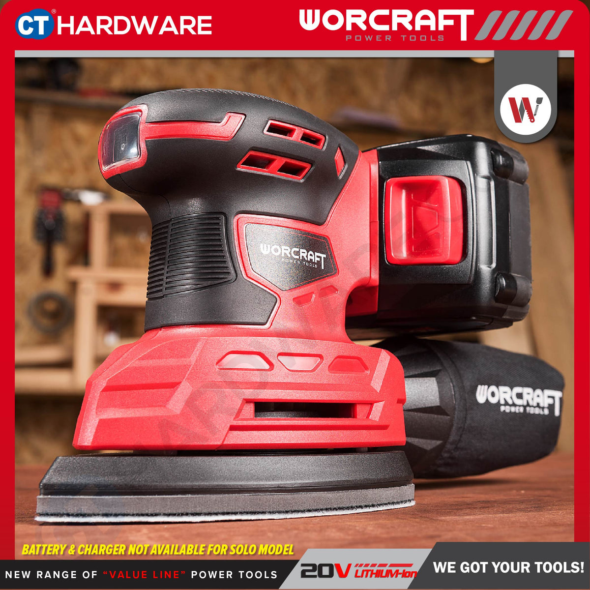 Worcraft CPMSS20Li 20V Cordless Palm Sander Combo c/w 1x 4.0Ah Battery & Charger