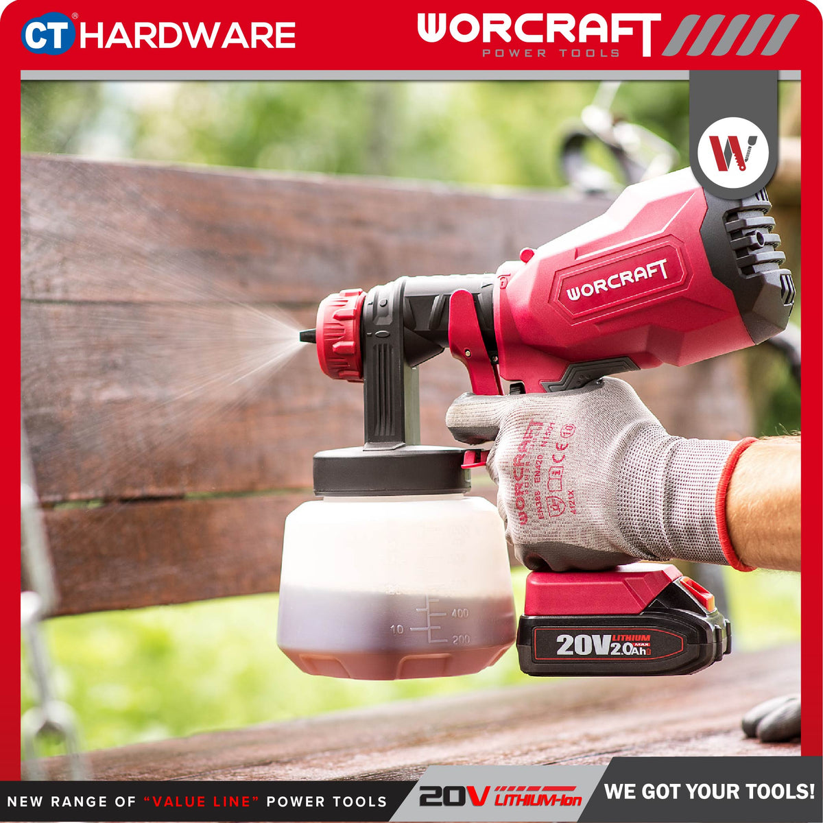 Worcraft CSG-S20LiA 20V Cordless Paint Spray Gun 800ml 350L/min 1.8mm