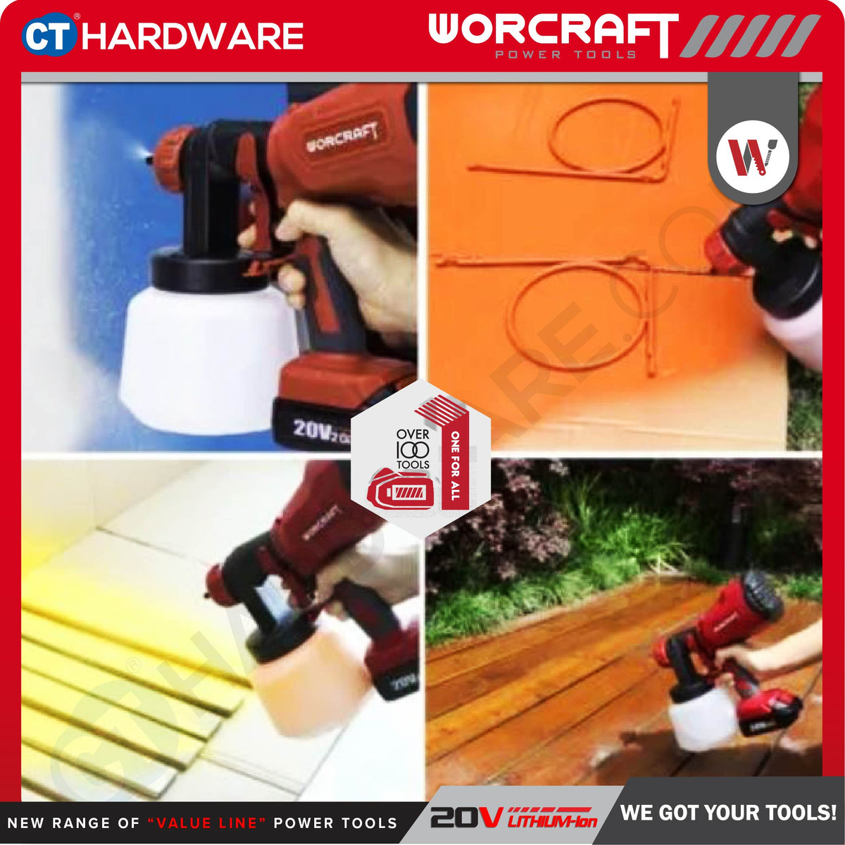 Worcraft CSG-S20LiA 20V Cordless Paint Spray Gun 800ml 350L/min 1.8mm
