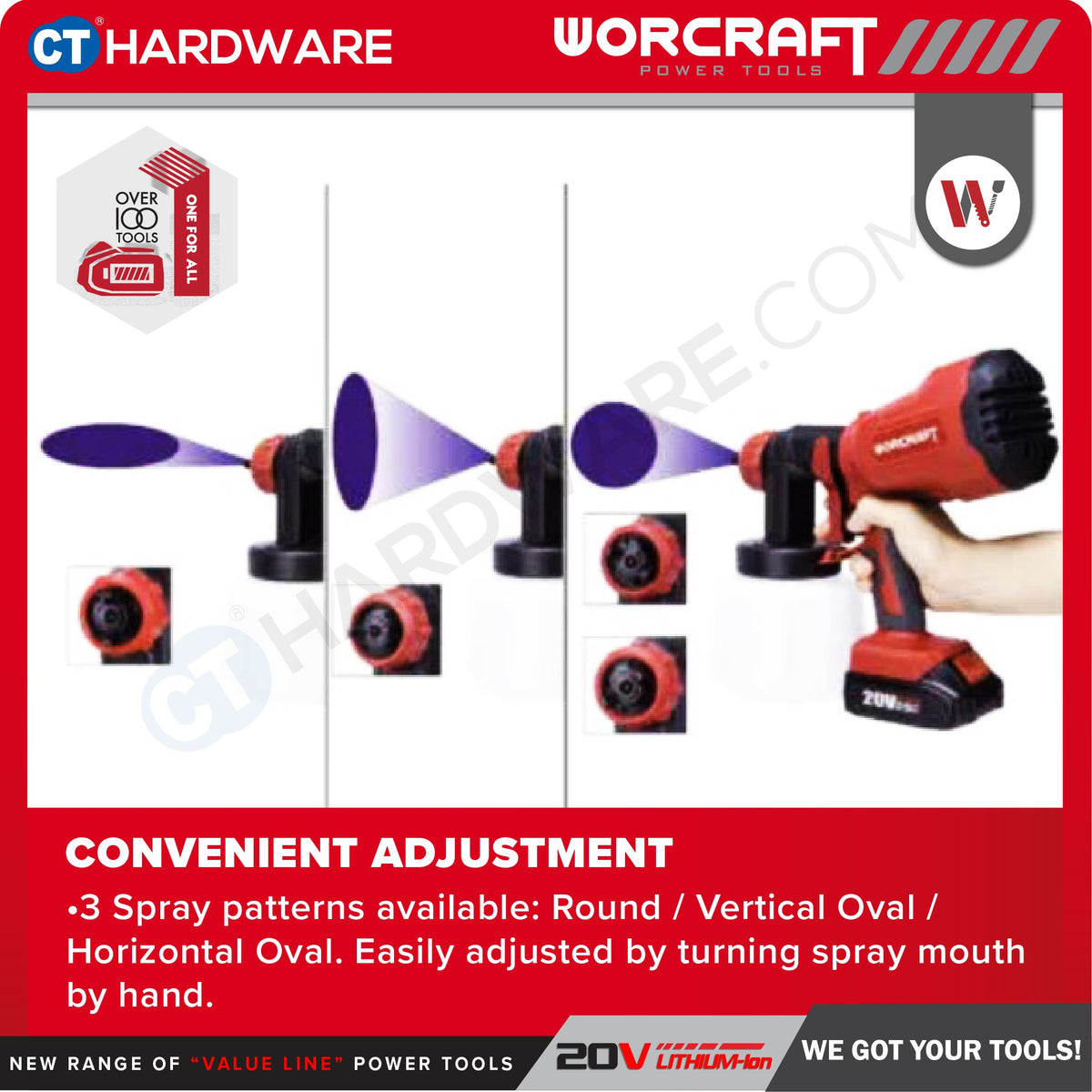 Worcraft CSG-S20LiA 20V Cordless Paint Spray Gun 800ml 350L/min 1.8mm