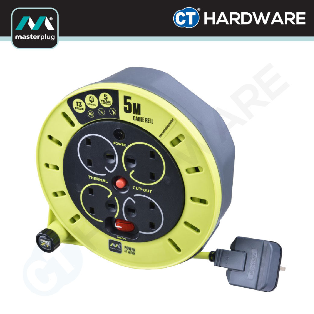 MASTERPLUG CSU050134SLPX SMALL CASSETTE REEL WITH 5M WIRE,4 SOCKET 13AMP