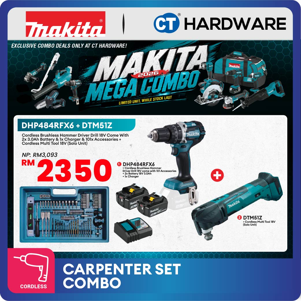 Makita DHP484RFX6 + DTM51Z 2-Tool Combo Set LXT 18V Cordless Brushless Hammer Driver Drill and Multi-Tool