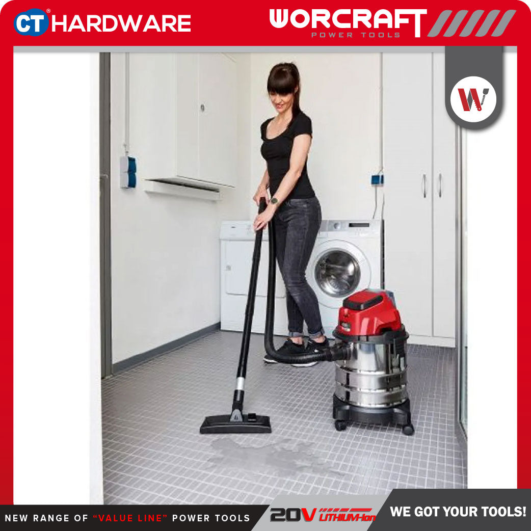 Worcraft CVCS-S20Li20 20V Cordless Wet & Dry Vacuum Cleaner 20L Combo c/w 1x 4.0Ah Battery & Charger