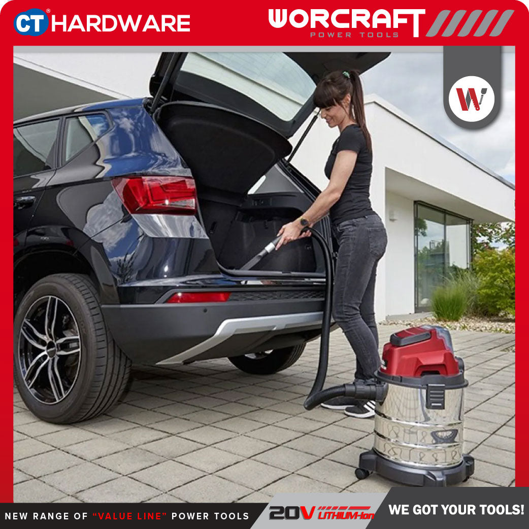 Worcraft CVCS-S20Li20 20V Cordless Wet & Dry Vacuum Cleaner 20L Combo c/w 1x 4.0Ah Battery & Charger