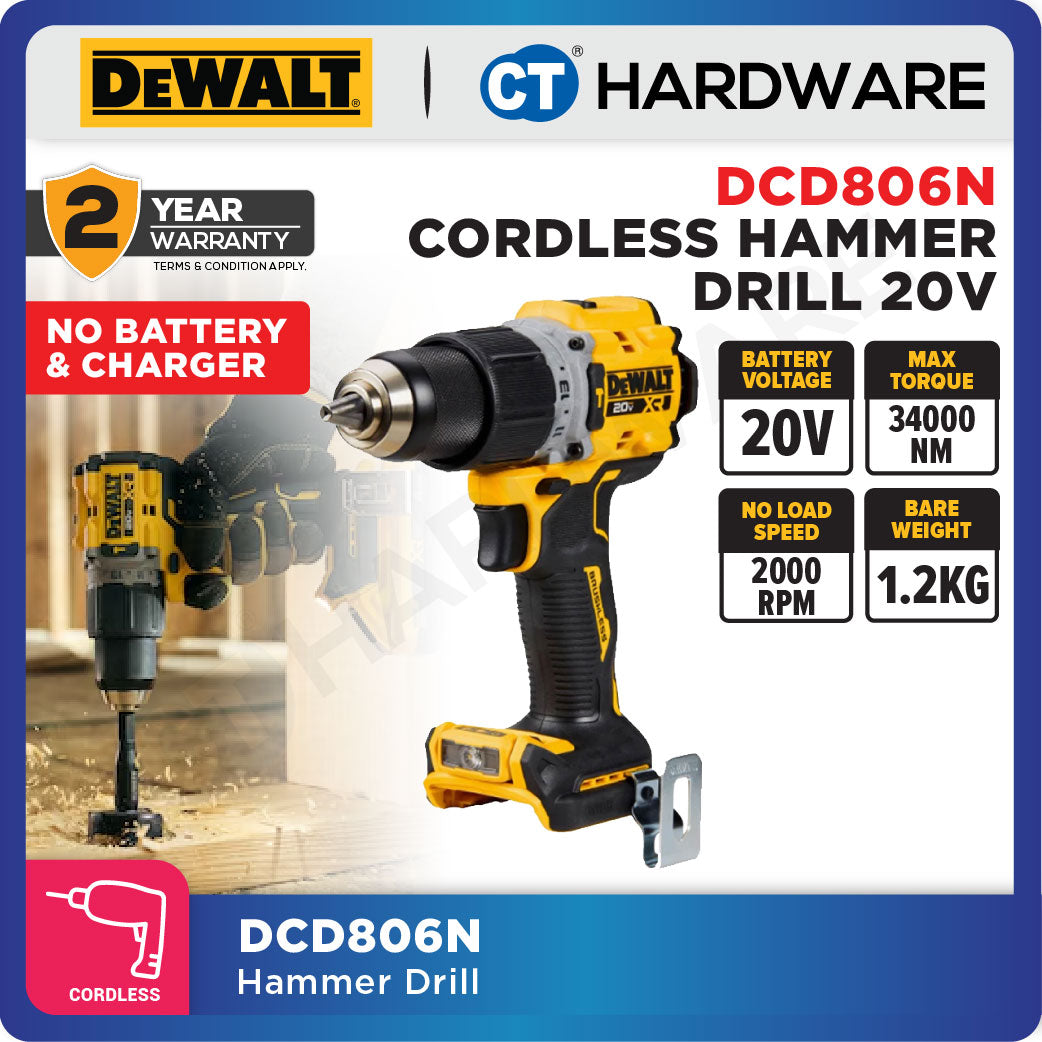 DeWalt DCD806N Hammer Drill 20V 13mm 90Nm (Tool Only In Carton Box)