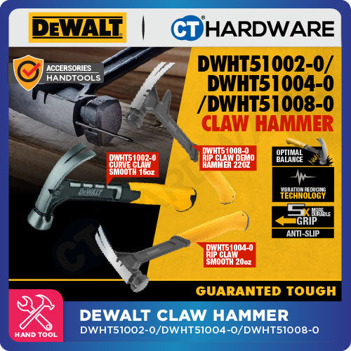 DeWalt Steel Claw Hammer 16oz, 20oz, 22oz