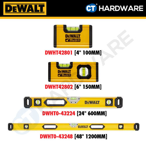 DEWALT DWHT42801 | DWHT42802 | DWHT0-43224 | DWHT0-43248 BOX BEAM LEVEL 4" | 6" | 24" | 48" - 1PC