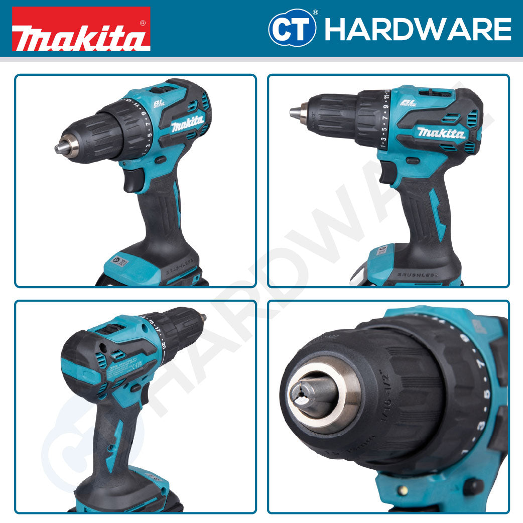 Makita DHP490Z/ WVE/ SFX1 LXT 18V Cordless Brushless Hammer Driver Drill 13mm 65NM (Body Only | 1-Battery | 2-Battery)