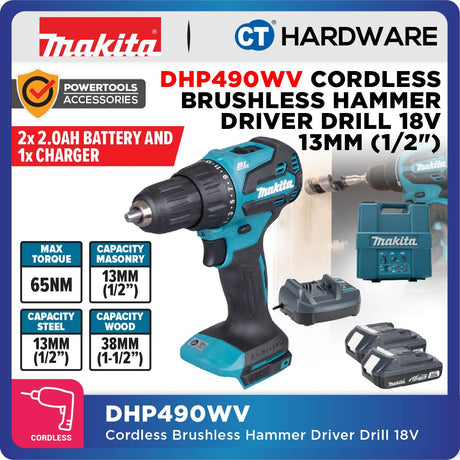 Makita DHP490Z | DHP490WV | DHP490SFX1 Cordless Brushless Hammer Driver Drill 18v 1/2" | 13mm