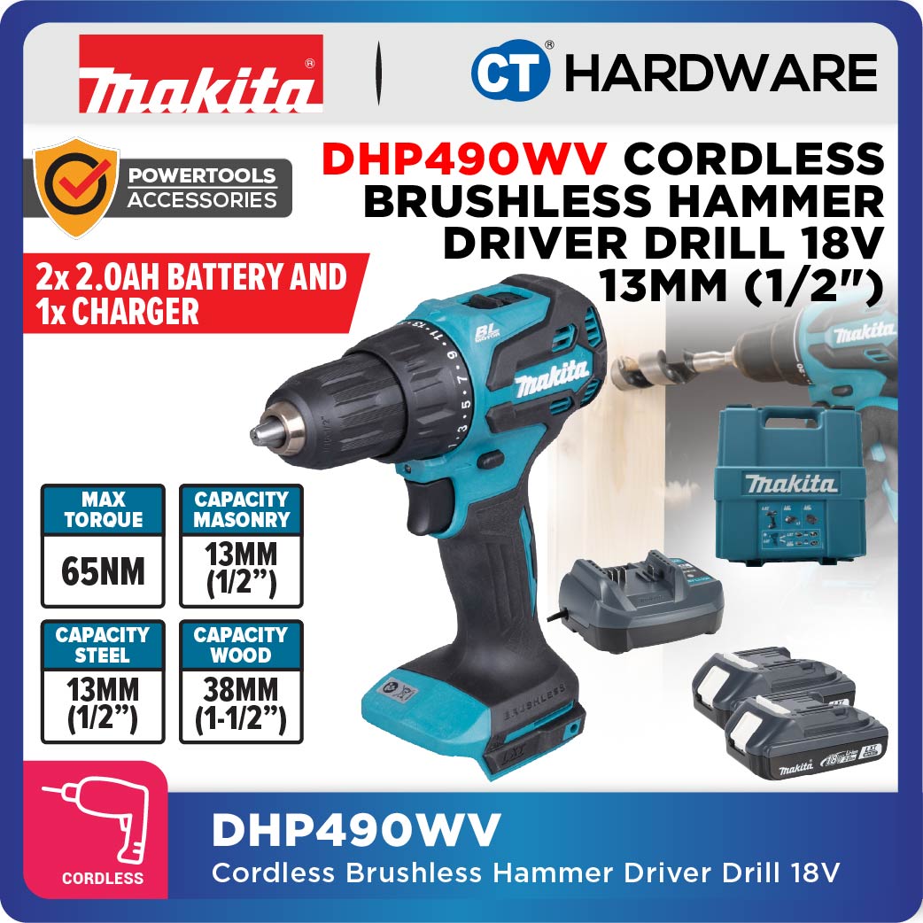 Makita DHP490Z | DHP490WV | DHP490SFX1 Cordless Brushless Hammer Driver Drill 18v 1/2" | 13mm