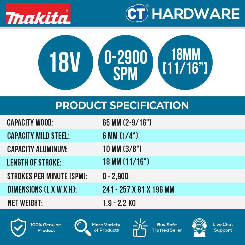 MAKITA DJV186Z CORDLESS JIGSAW 11/16" 18MM 0-2900SPM WITHOUT BATTERY AND CHARGER