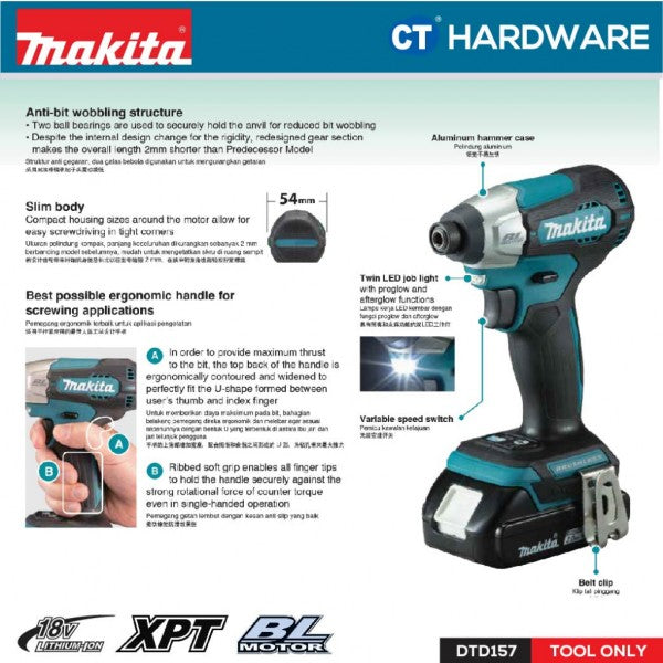 Makita DLX2414JX2 2-Tool Combo Set DTD157Z + DHP487Z LXT 18V Cordless Brushless Impact Driver and Hammer Driver Drill