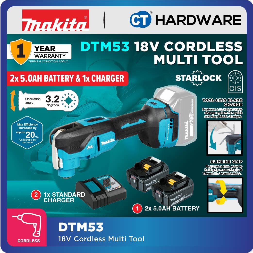 Makita DTM53Z | DTM53RTJX1 LXT 18V Cordless Multi Tool (Body Only | 2-Battery)