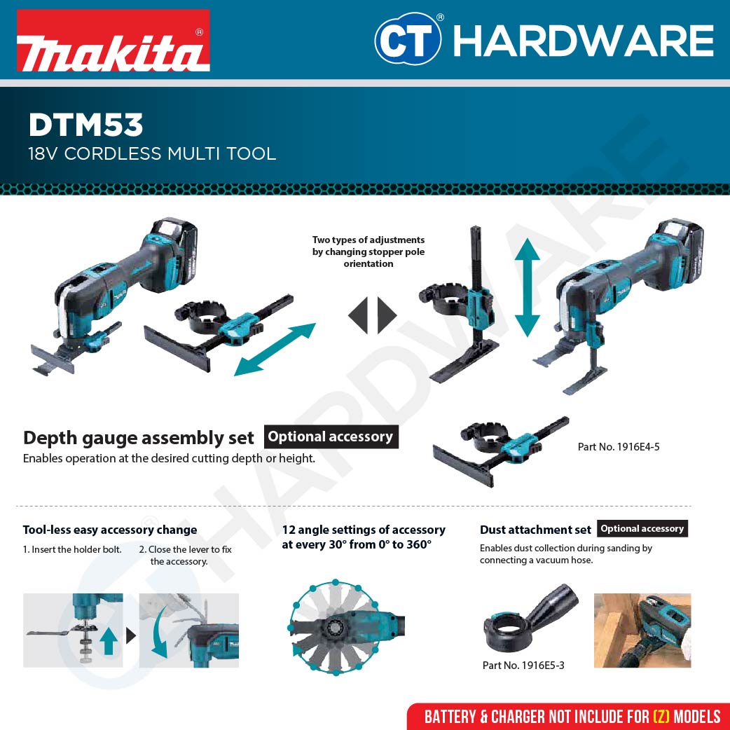 Makita DTM53Z | DTM53RTJX1 LXT 18V Cordless Multi Tool (Body Only | 2-Battery)