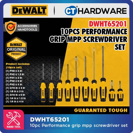 DEWALT DWHT65200 |  DWHT65201 |  DWHT65202 PERFORMANCE GRIP MPP SCREWDRIVER SET ( 4PCS 10PCS 15PCS ) - 1PACK