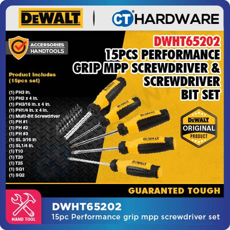DEWALT DWHT65200 |  DWHT65201 |  DWHT65202 PERFORMANCE GRIP MPP SCREWDRIVER SET ( 4PCS 10PCS 15PCS ) - 1PACK