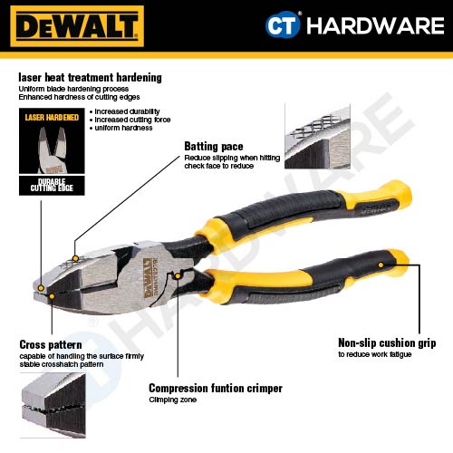DEWALT DWHT82792-0 MULTI FUNCTION LINEMAN'S PLIER 5-IN-1 | 9" | 225MM - 1PC