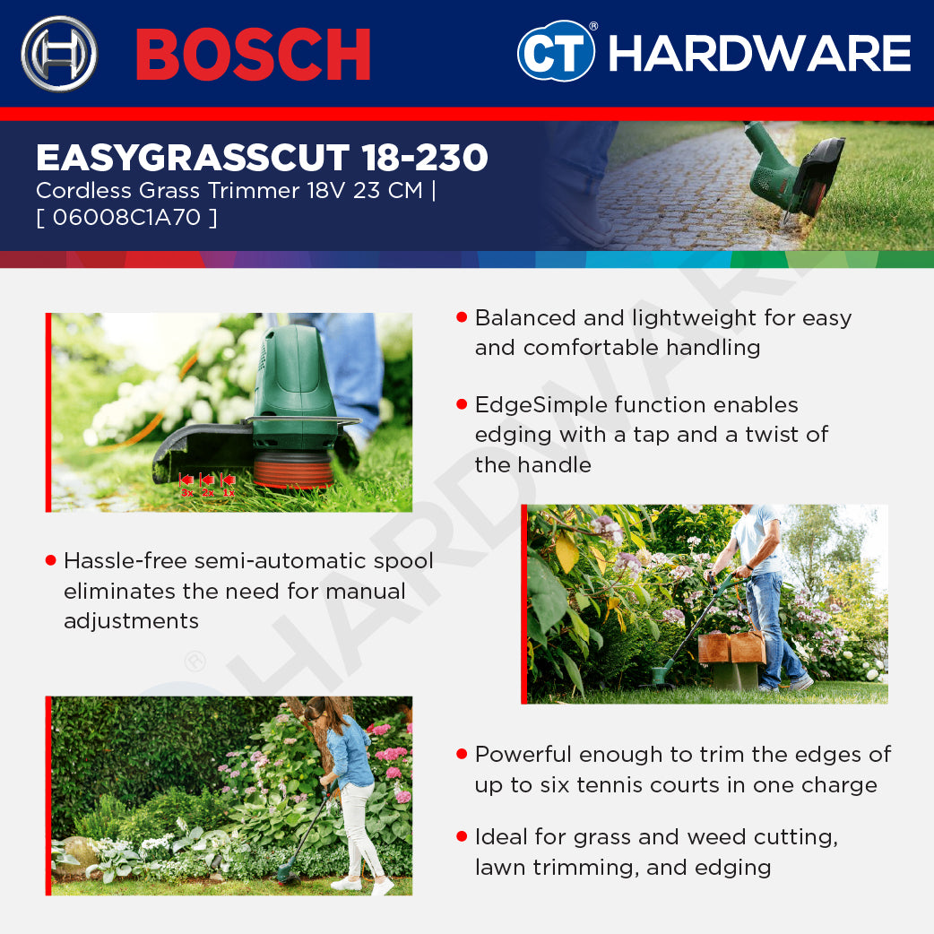 Bosch EASYGRASSCUT 18-230 Cordless Grass Trimmer 18V Come With 1x 2.0Ah Battery & Charger | Home & Garden Tools