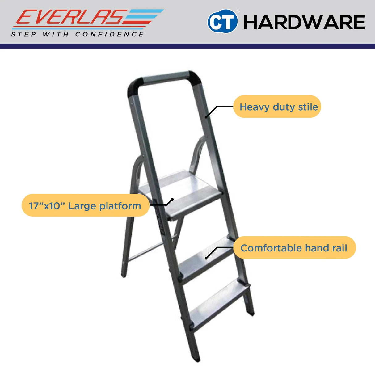 Everlas EZ Series Platform Ladder 3 Steps - 8 Steps | 125kg Max Load | SIRIM