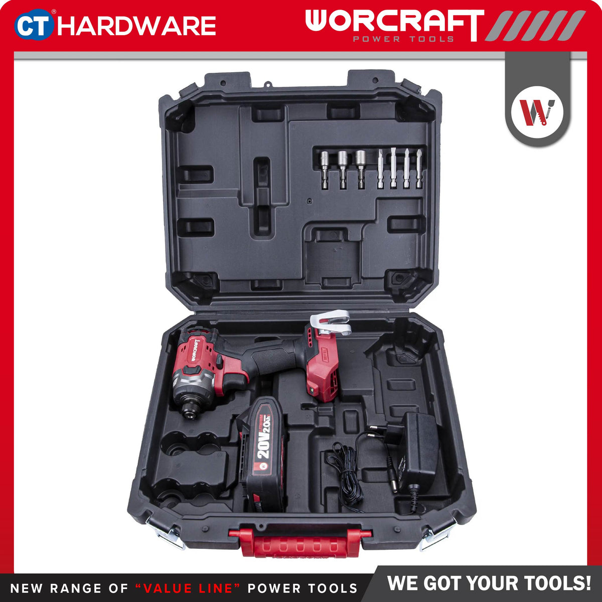 Worcraft CIS-S20LiB-260 20V Cordless Brushless Impact Screwdriver 1/4" 100/260Nm