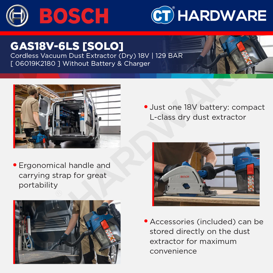 Bosch PRO GAS18V-6LS Cordless Dust Extractor 18V 06019K2180 (Body Only | 1-Battery | 2-Battery)