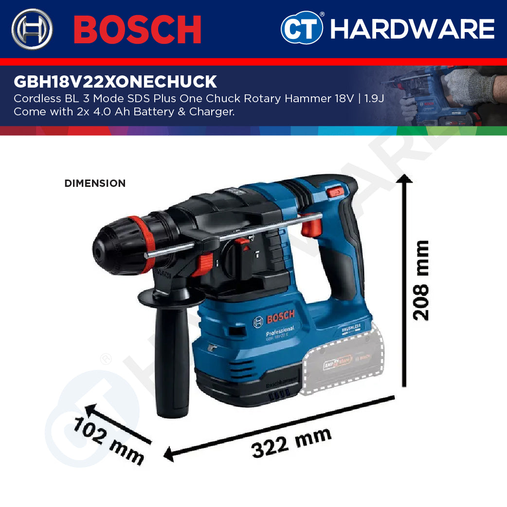 Bosch GBH18V22XONECHUCK Cordless Brushless 3 Mode SDS Plus One Chuck Rotary Hammer 18V | 1.9J