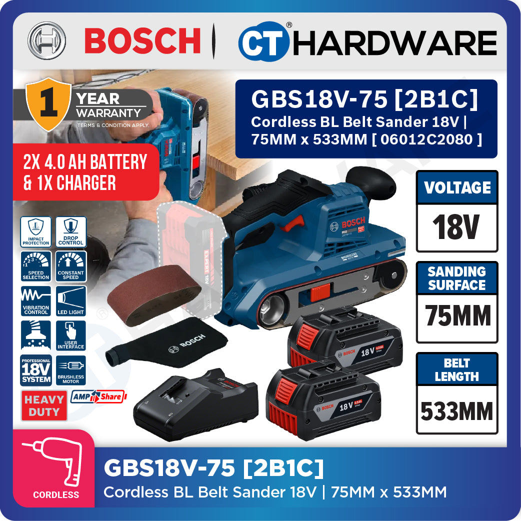 Bosch PRO GBS18V-75 Cordless Belt Sander 18V 06012C20080 (Body Only | 1-Battery | 2-Battery)