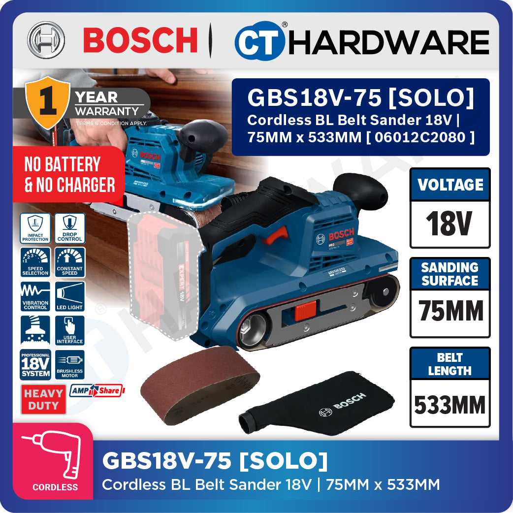 Bosch PRO GBS18V-75 Cordless Belt Sander 18V 06012C20080 (Body Only | 1-Battery | 2-Battery)