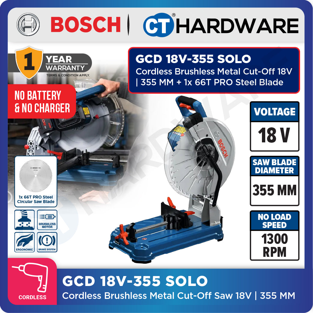 Bosch GCD 18V-355 SOLO Cordless Brushless Metal Cut-Off Saw 18V | 355MM | 0601B59000 + 1x 66T PRO Steel Blade Without Battery & Charger | GCD18V355SOLO