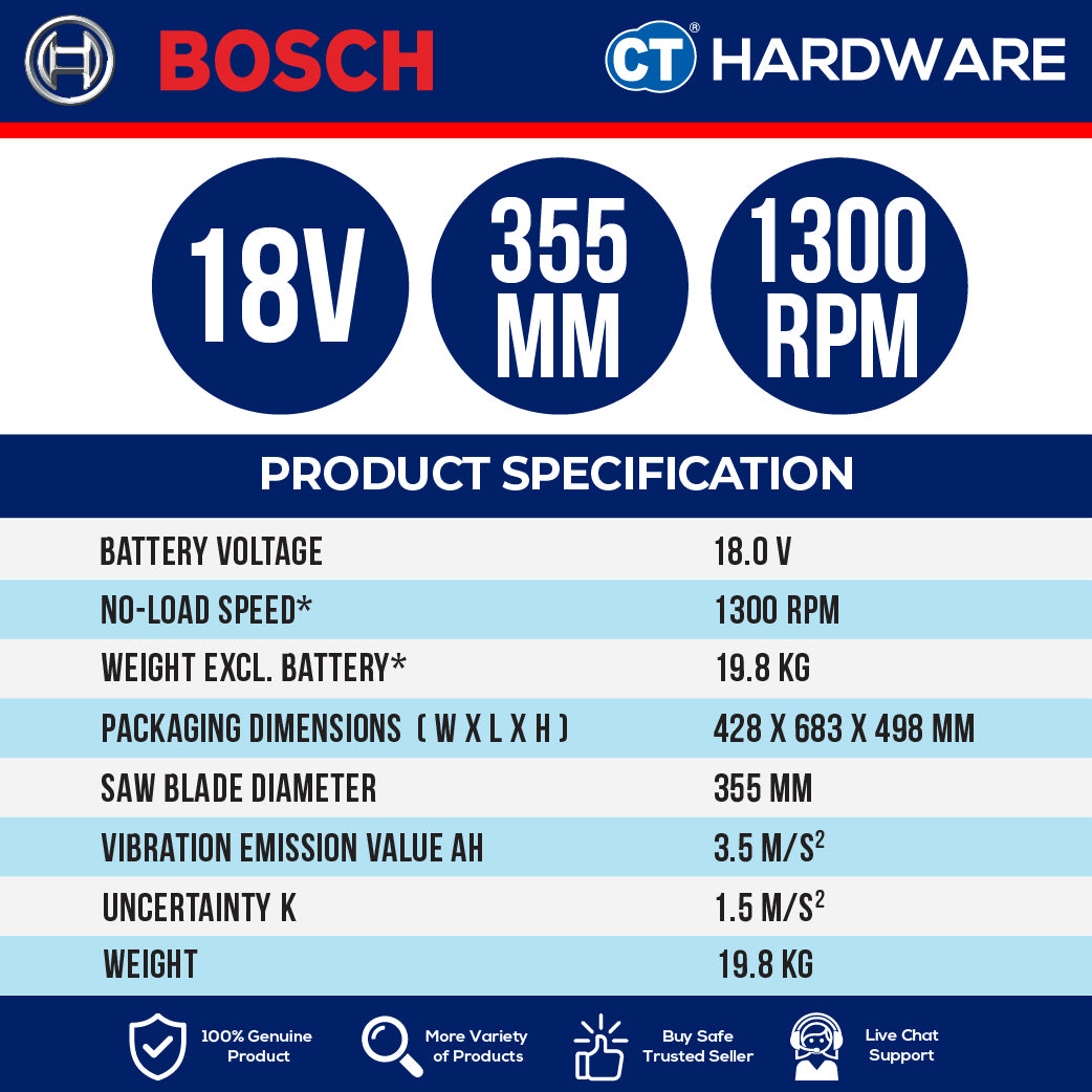 Bosch GCD 18V-355 SOLO Cordless Brushless Metal Cut-Off Saw 18V | 355MM | 0601B59000 + 1x 66T PRO Steel Blade Without Battery & Charger | GCD18V355SOLO