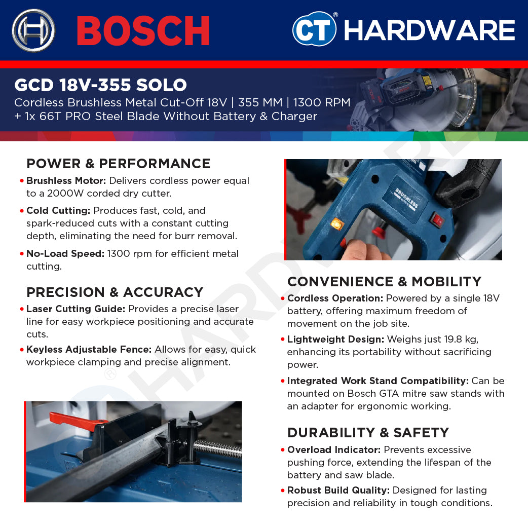 Bosch GCD 18V-355 SOLO Cordless Brushless Metal Cut-Off Saw 18V | 355MM | 0601B59000 + 1x 66T PRO Steel Blade Without Battery & Charger | GCD18V355SOLO