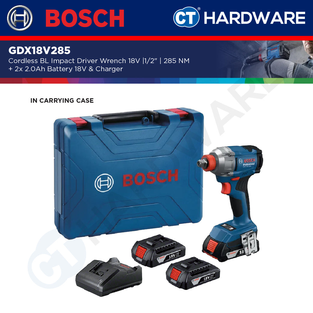 Bosch GDX18V285 Cordless Brushless Impact Driver Wrench 18V | 1/2" | 285NM Come with 2x 2.0Ah 18V Battery & Charger