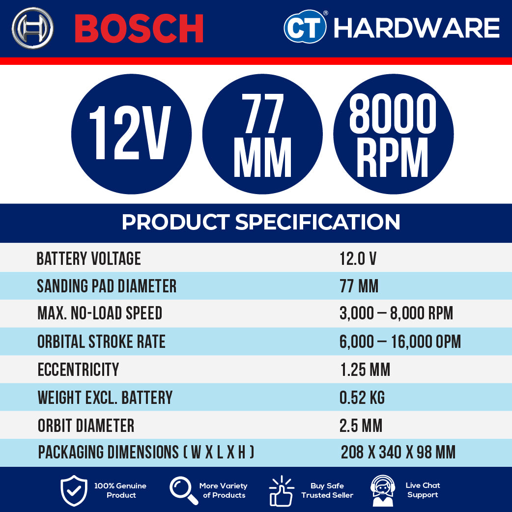 Bosch GEX 12V-77 SOLO Cordless Brushless Random Orbital Sander 12V | 77 MM Without Battery & Charger | GEX12V77SOLO