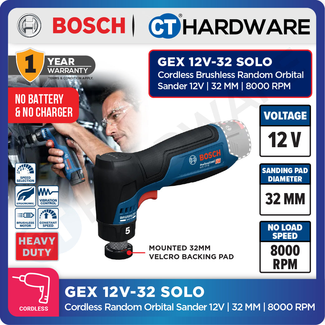 Bosch GEX 12V-32 SOLO Cordless Brushless Random Orbital Sander 12V | 32 MM Without Battery & Charger | GEX12V32SOLO