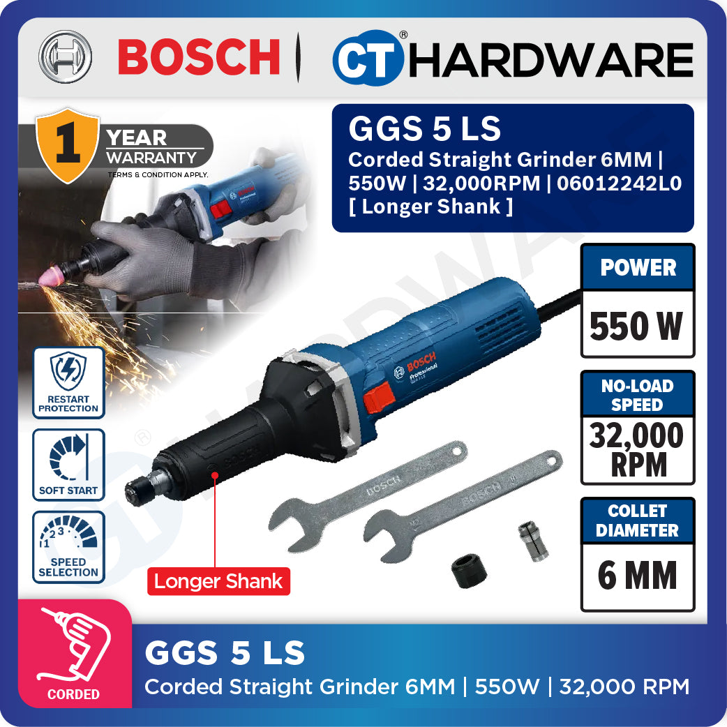 Bosch GGS 5 LS Straight Grinder 6MM Longer Shank GGS5LS Metal Works Lock Smiths