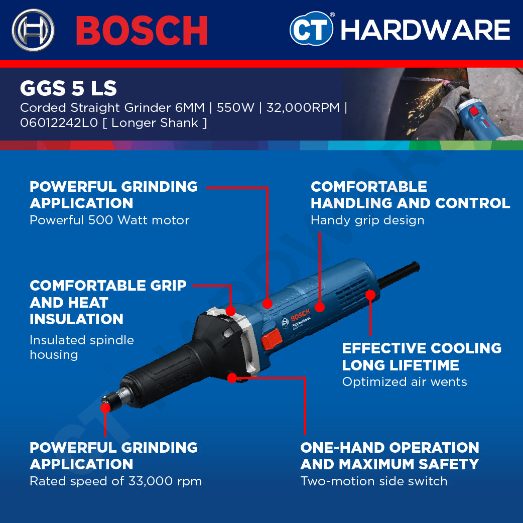 Bosch GGS 5 LS Straight Grinder 6MM Longer Shank GGS5LS Metal Works Lock Smiths