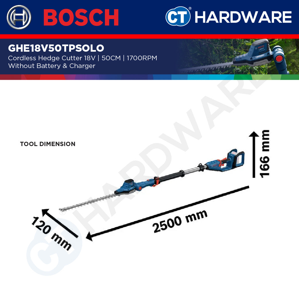 Bosch GHE 18V-50 TP SOLO Cordless Hedge Cutter 18V, 50CM, 1700RPM Without Battery & Charger, GHE18V50TPSOLO