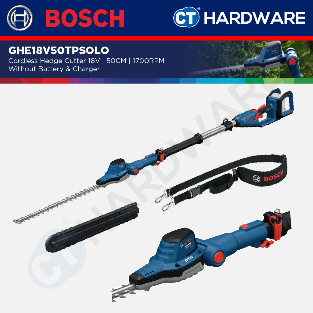 Bosch GHE 18V-50 TP SOLO Cordless Hedge Cutter 18V, 50CM, 1700RPM Without Battery & Charger, GHE18V50TPSOLO