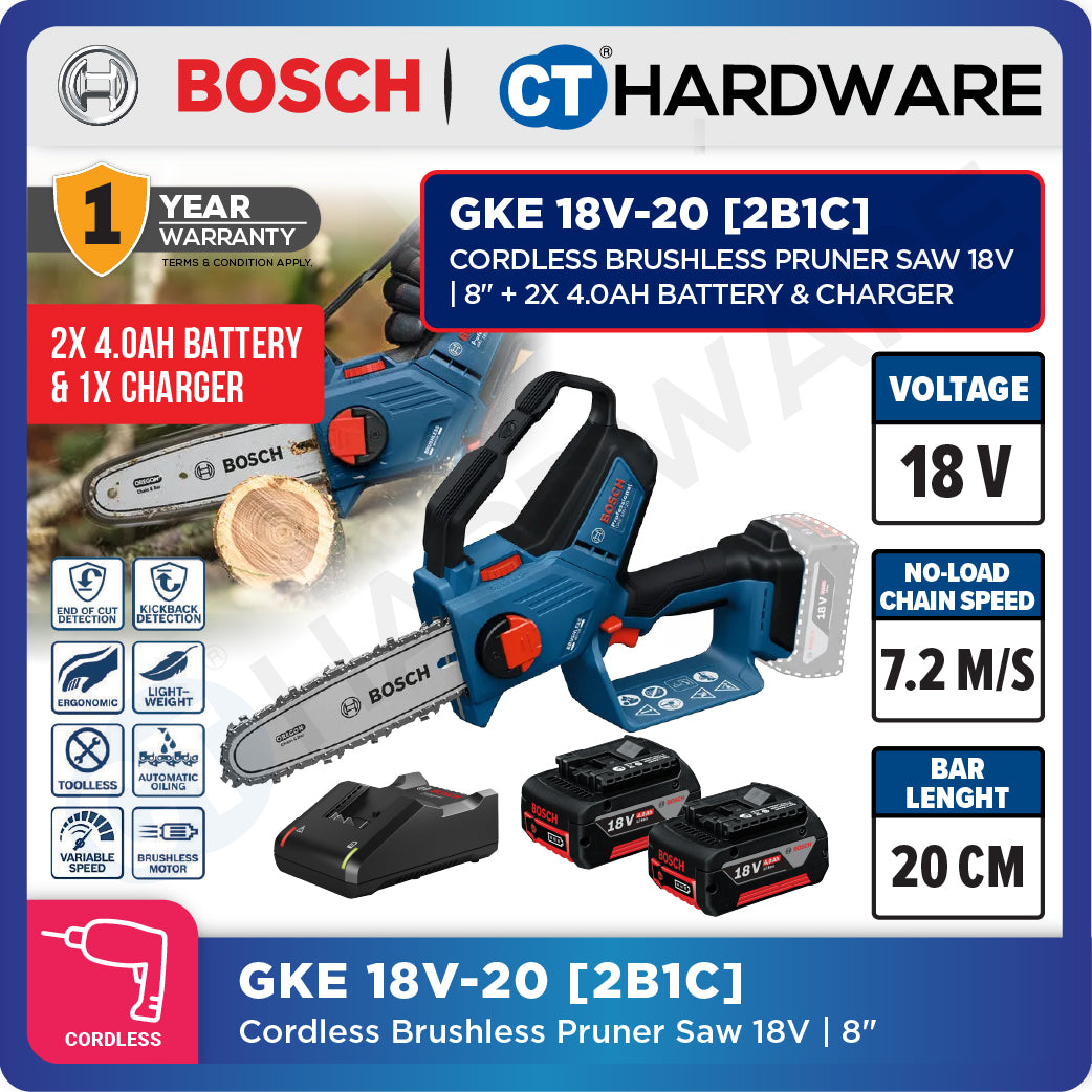 Bosch GKE 18V-20 SOLO Cordless Brushless Pruner Saw 18V, 8" Without Battery & Charger, GKE18V20SOLO