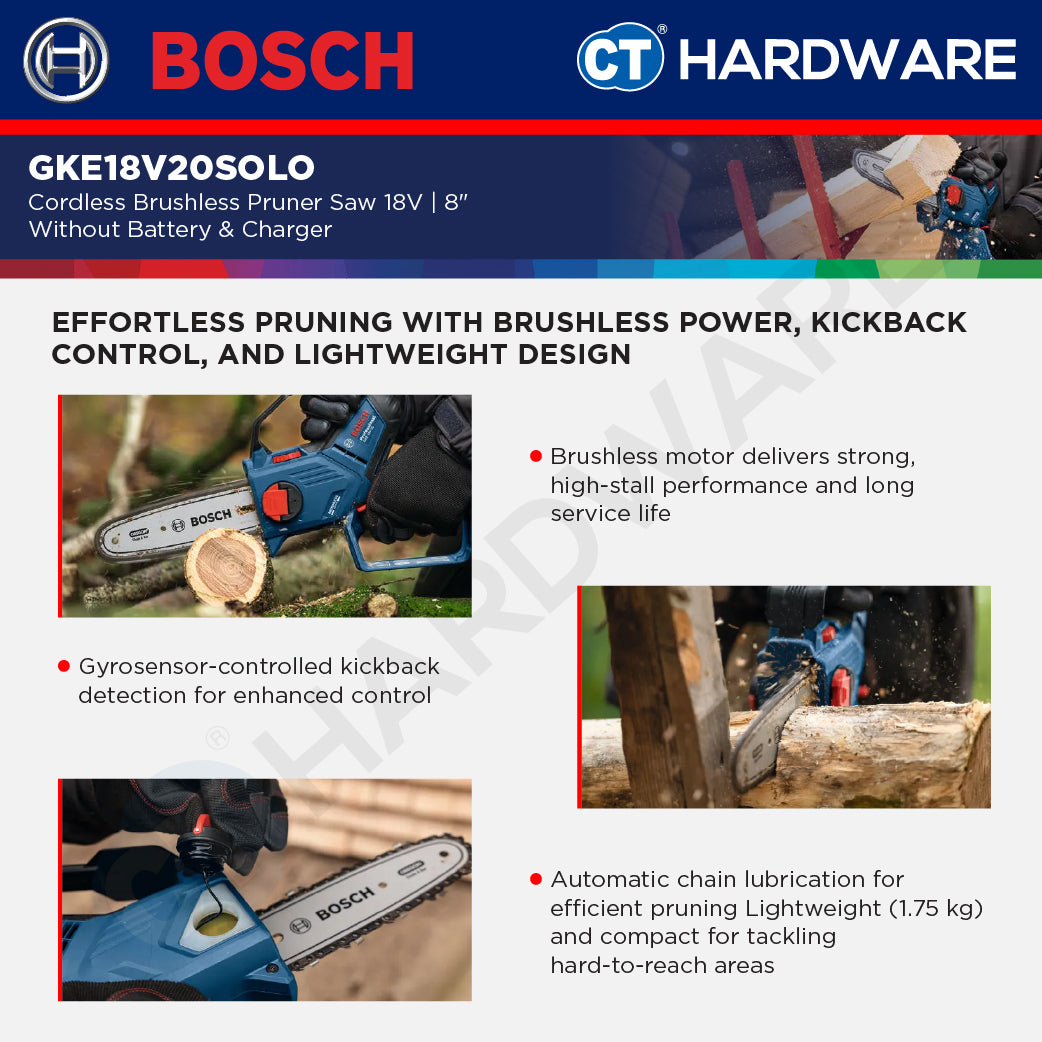 Bosch GKE 18V-20 SOLO Cordless Brushless Pruner Saw 18V, 8" Without Battery & Charger, GKE18V20SOLO