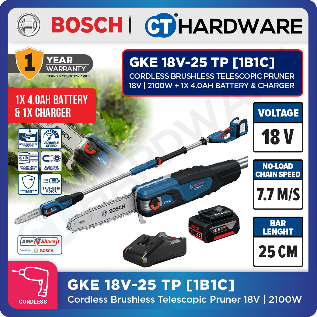 Bosch GKE 18V-25 TP SOLO Cordless Brushless Telescopic Pruner 18V, 2100W Without Battery & Charger, GKE18V25TPSOLO