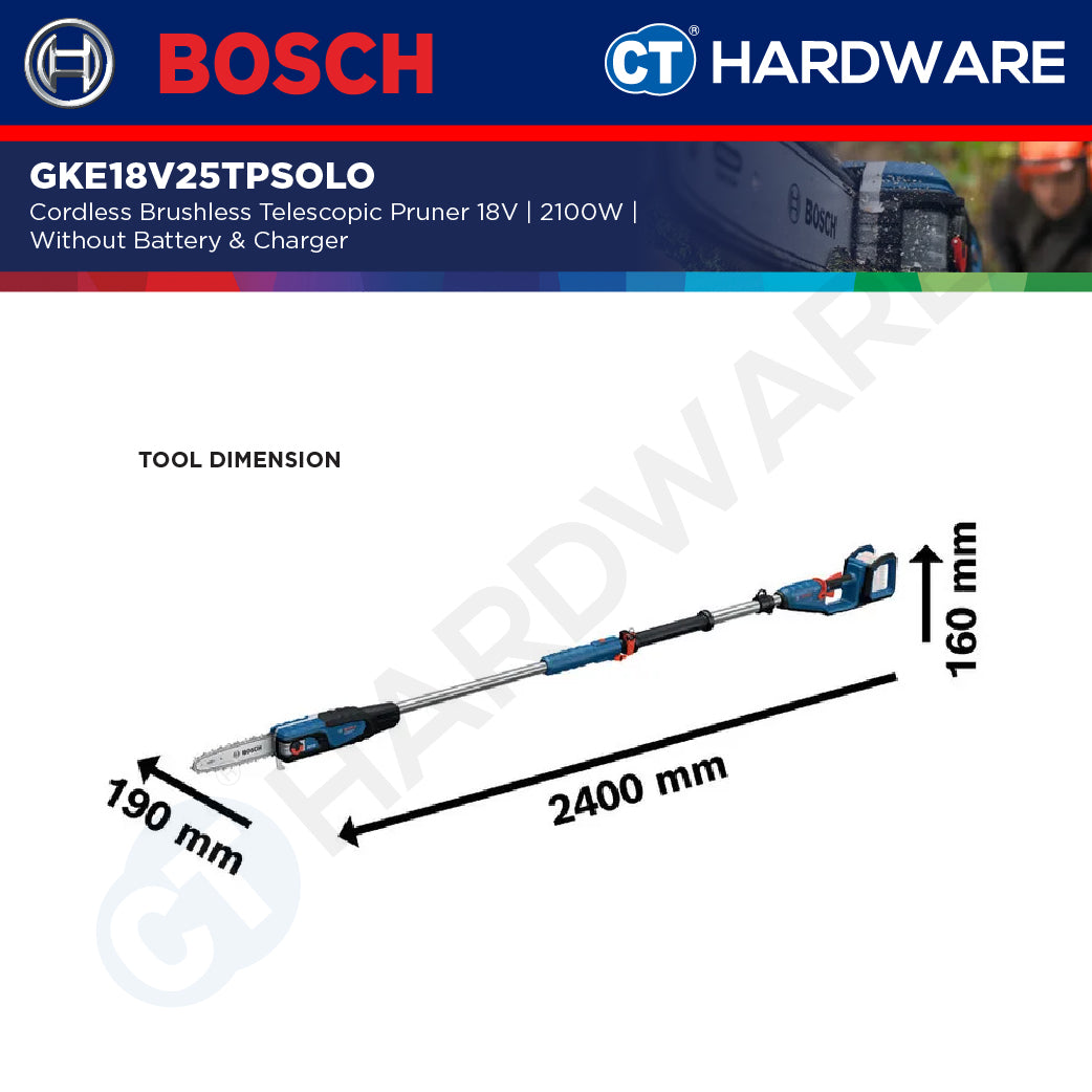 Bosch GKE 18V-25 TP SOLO Cordless Brushless Telescopic Pruner 18V, 2100W Without Battery & Charger, GKE18V25TPSOLO