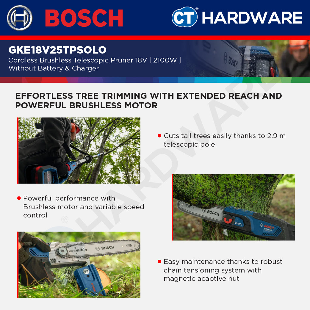 Bosch GKE 18V-25 TP SOLO Cordless Brushless Telescopic Pruner 18V, 2100W Without Battery & Charger, GKE18V25TPSOLO