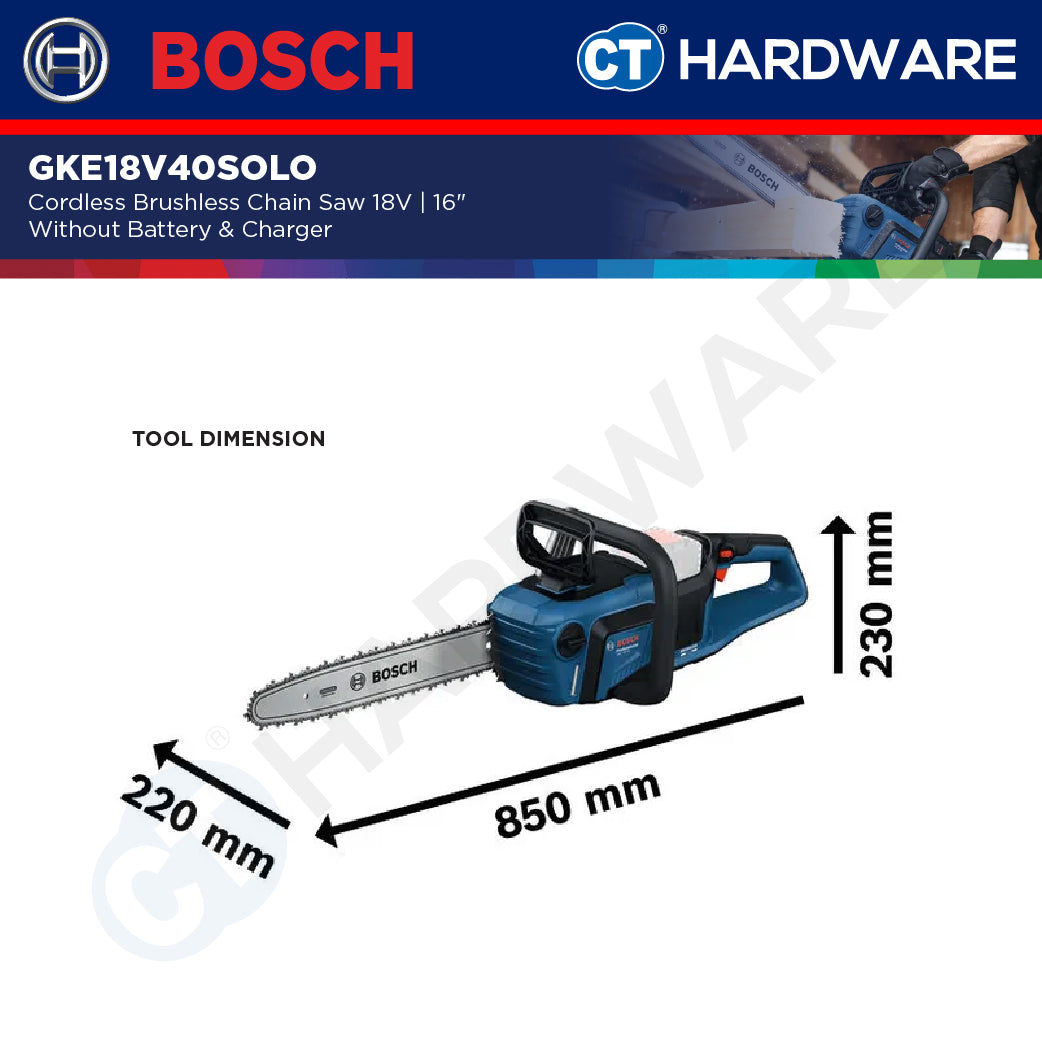 Bosch GKE 18V-40 SOLO Cordless Brushless Chain Saw 18V, 16" Without Battery & Charger, GKE18V40SOLO