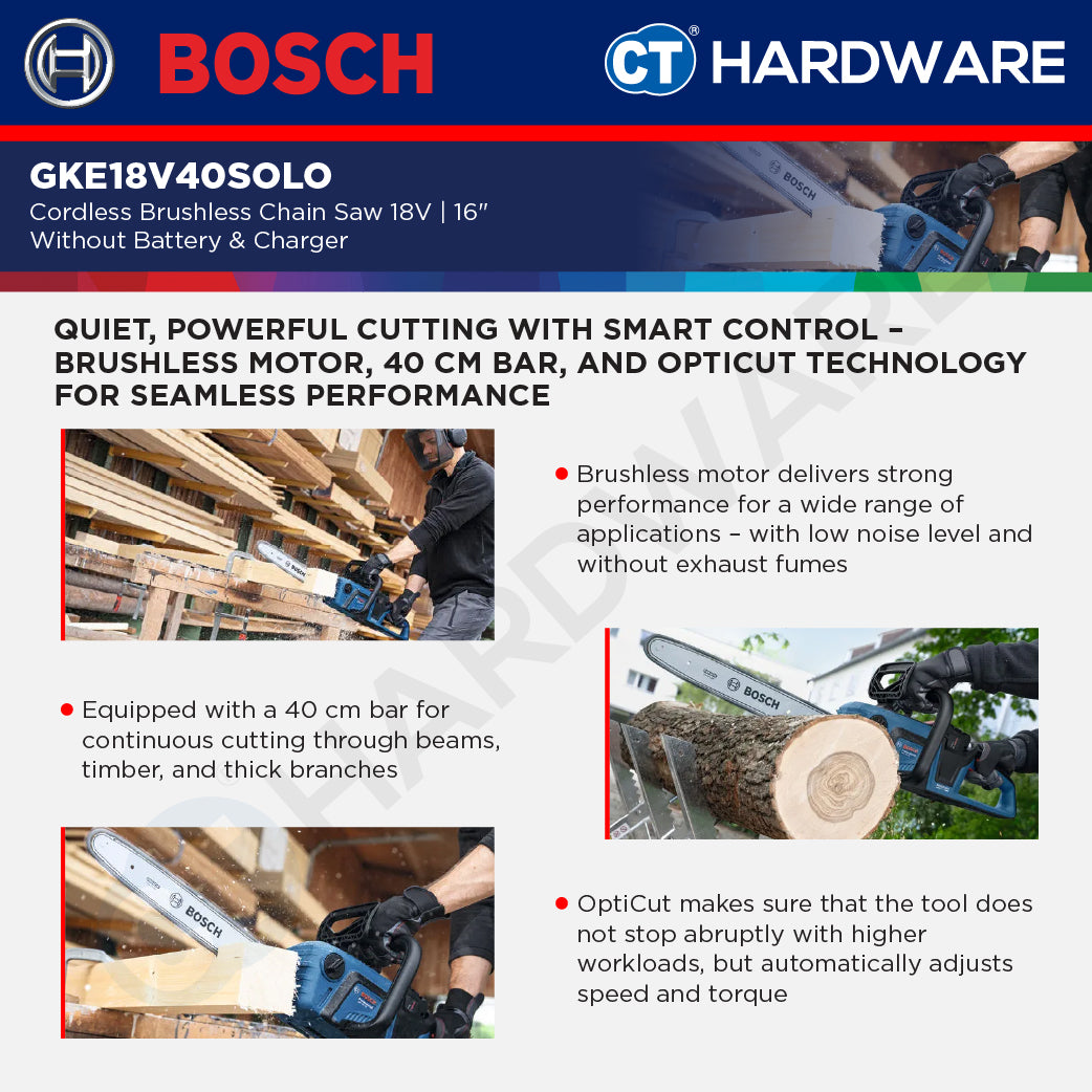 Bosch GKE 18V-40 SOLO Cordless Brushless Chain Saw 18V, 16" Without Battery & Charger, GKE18V40SOLO