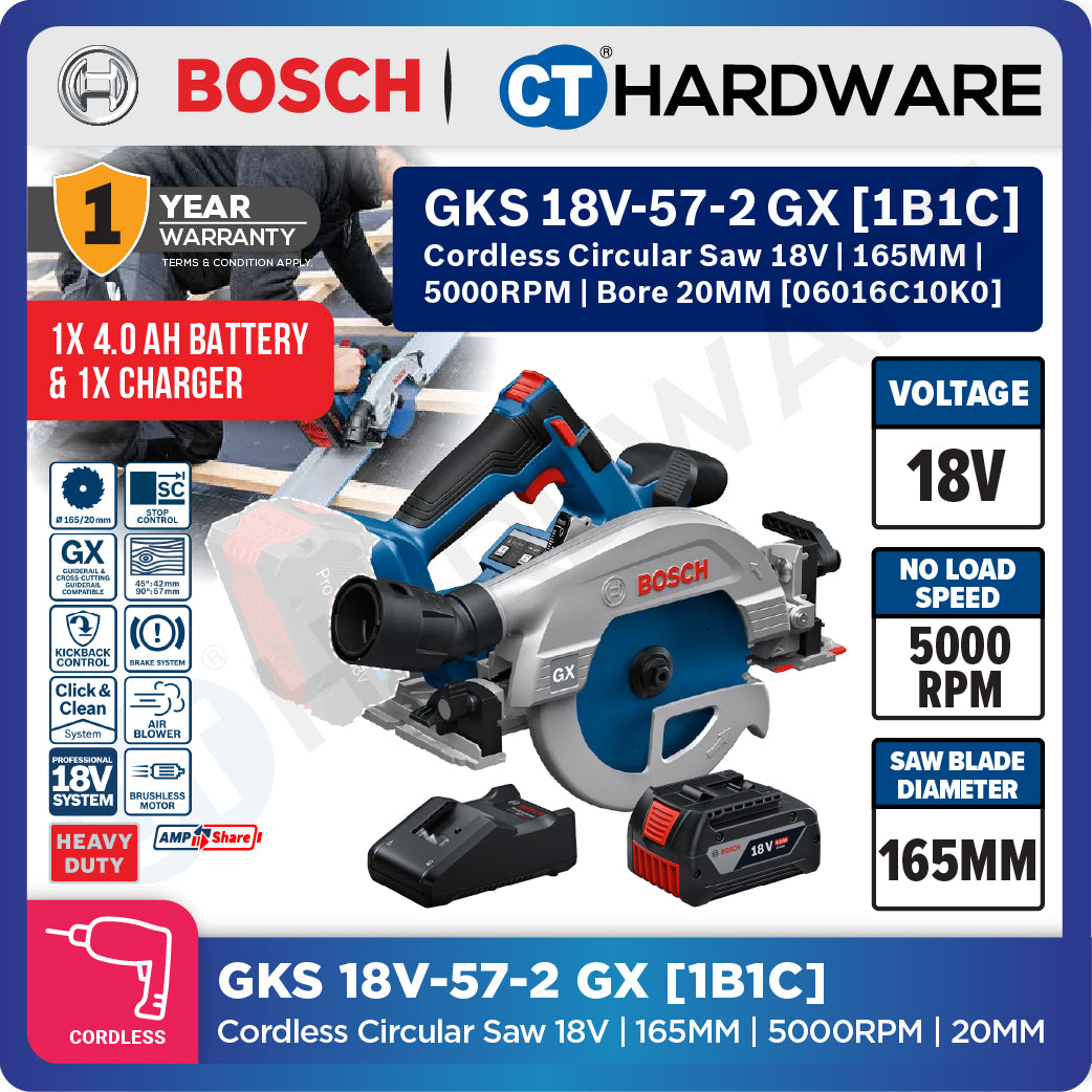 Bosch PRO GKS 18V-57-2 GX Cordless Circular Saw 18V 06016C10K0 (Body Only | 1-Battery | 2-Battery)