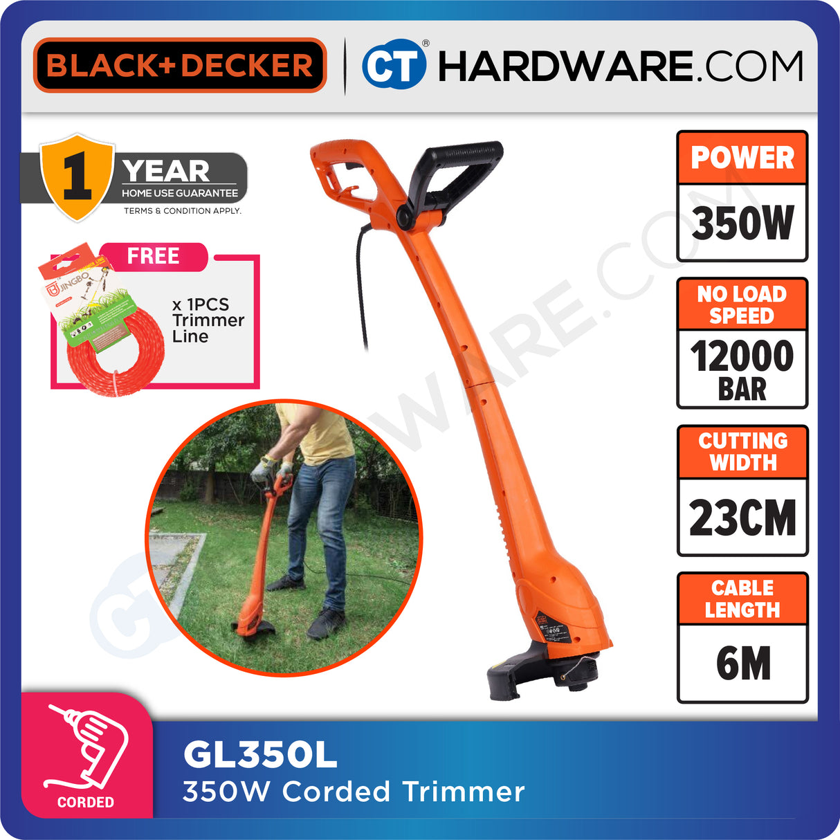 BLACK+DECKER GL350L String Trimmer / Grass Trimmer 350W