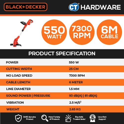 BLACK+DECKER GL5530-B1 String Trimmer / Grass Trimmer 550W 30CM Combo With B104 Cotton Glove & Garden Scissors