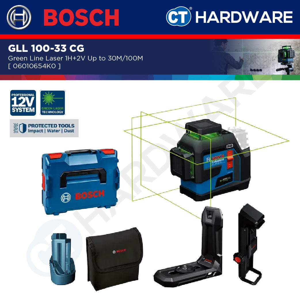 Bosch GLL 100-33 CG Green Line Laser 1H+2V Up To 30M-100M GLL10033CG Line Laser