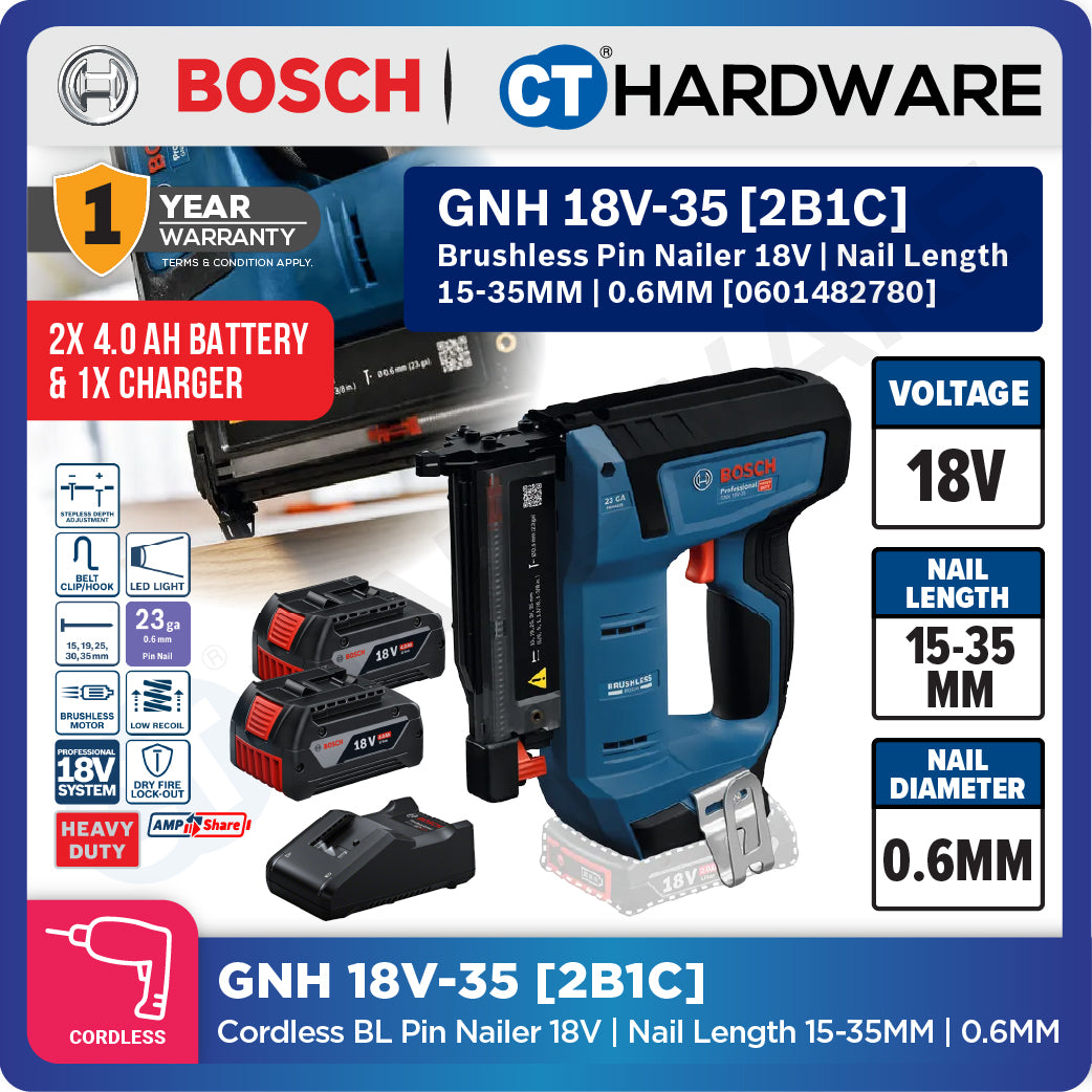 Bosch PRO GNH 18V-35 Cordless Wood Nailer 18V 0601482780 (Body Only | 1-Battery | 2-Battery)
